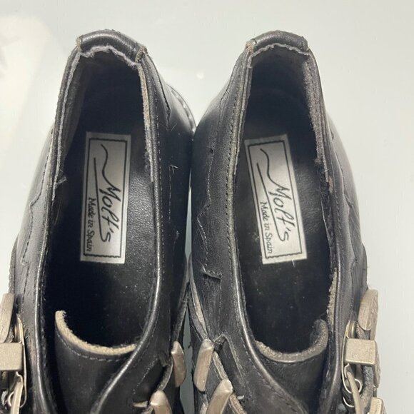 Vintage Molts Womens Black Leather Western Buckle Goth Witchy Ankle Booties 6 - Picture 4 of 10